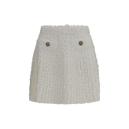 Balmain White Viscose Mini Skirt