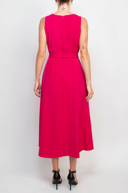 Emma & Michele V-Neck Sleeveless Tie Waist Hi-Low Hem Zipper Back Solid Maxi Scuba Dress