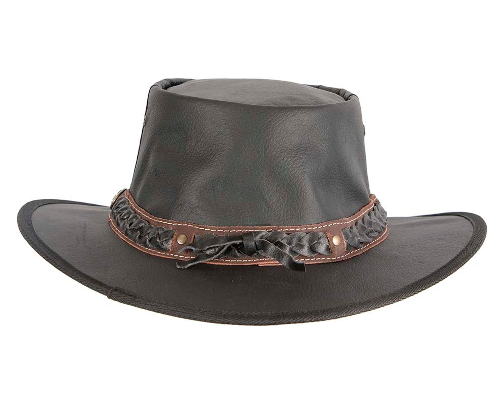 Black Australian Kangaroo Leather Crushable Outback Jacaru Hat-6