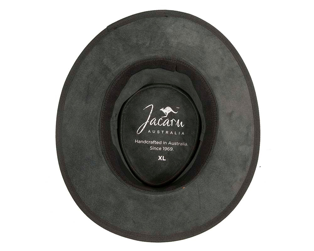 Black Australian Kangaroo Leather Crushable Outback Jacaru Hat-5