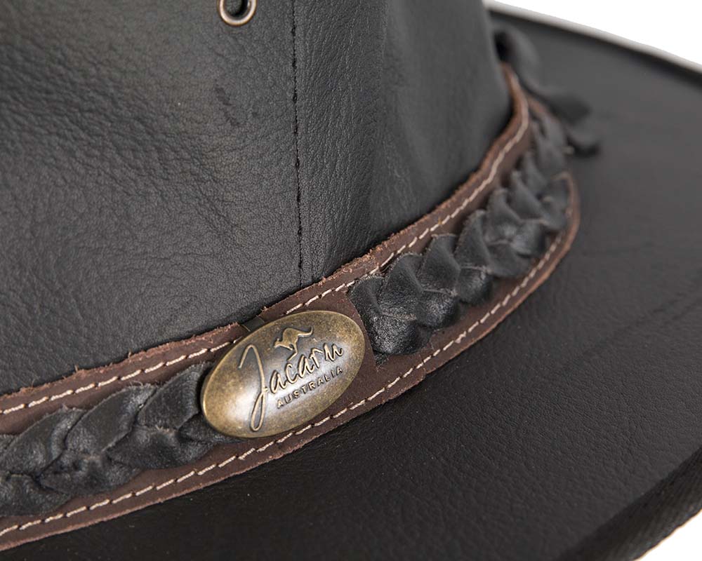 Black Australian Kangaroo Leather Crushable Outback Jacaru Hat-4