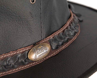 Black Australian Kangaroo Leather Crushable Outback Jacaru Hat-4