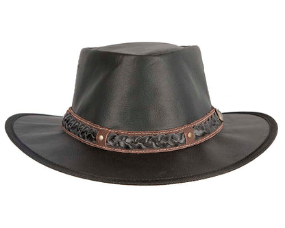 Black Australian Kangaroo Leather Crushable Outback Jacaru Hat-3