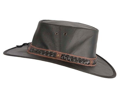 Black Australian Kangaroo Leather Crushable Outback Jacaru Hat-2