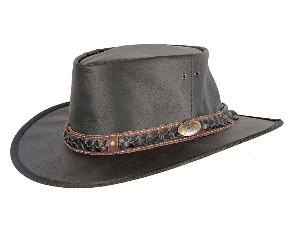 Black Australian Kangaroo Leather Crushable Outback Jacaru Hat-1