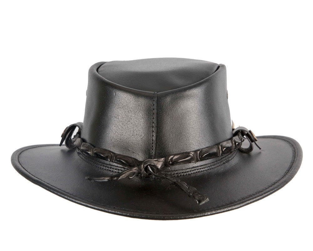 Black Australian Leather Outback Jacaru Hat with 11 Crосоdile Teeth-6