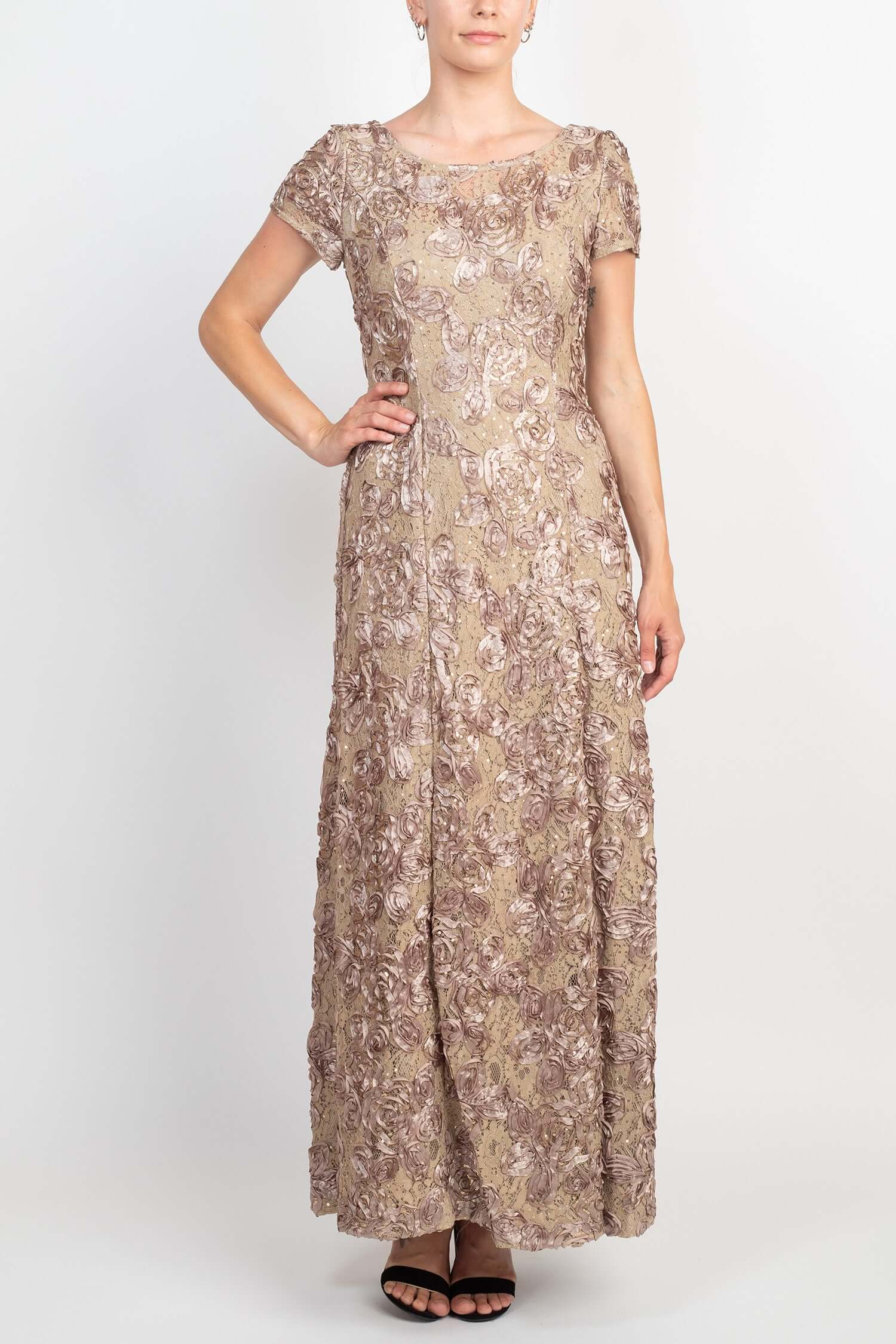 Alex Evenings Scoop Neck Short Sleeve Zipper Back Embellished Lace Dress