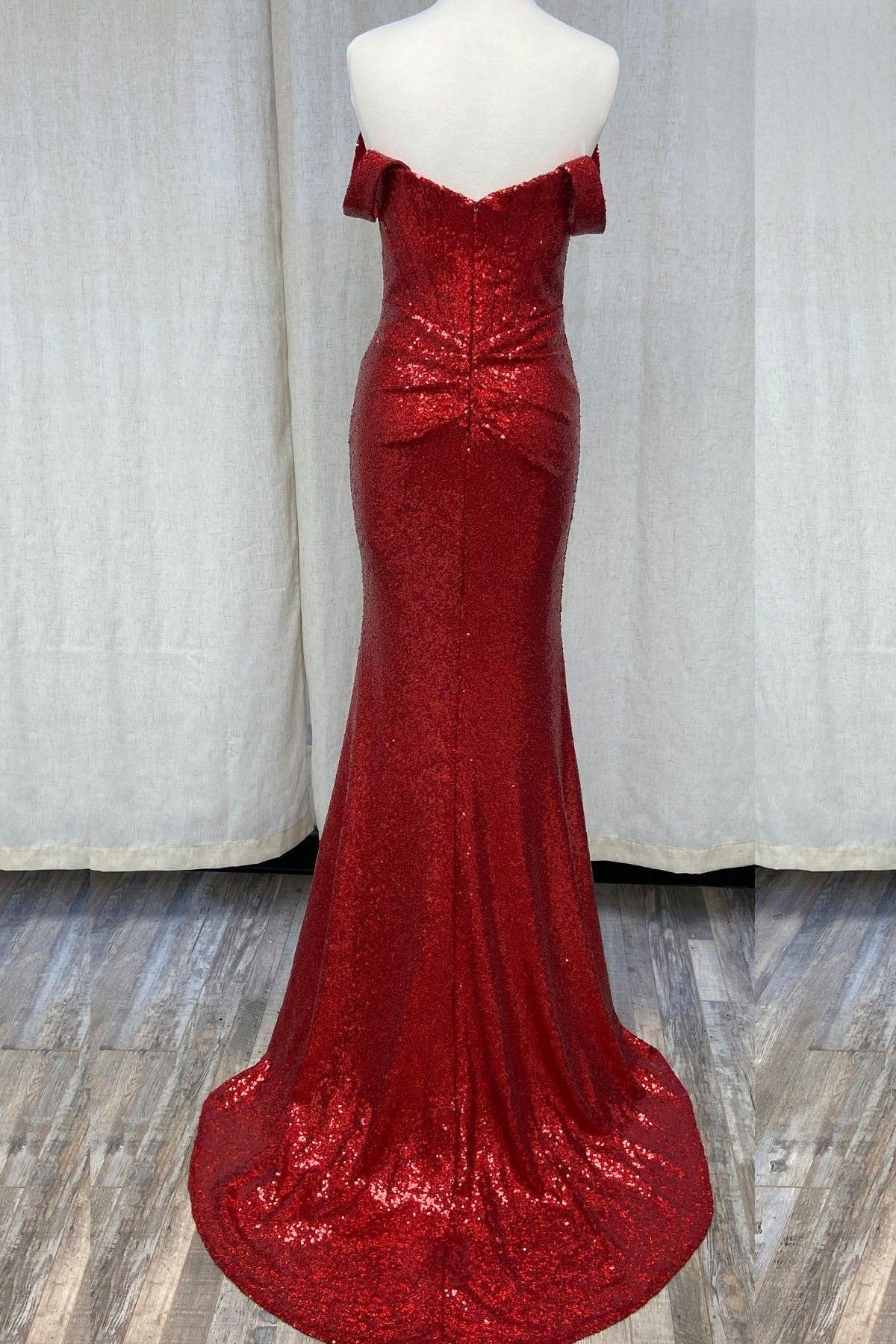 Off The Shoulder Sequins Embellished Evening Dress w/ Straight Across Neckline NXR1203-4