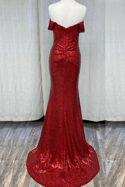Off The Shoulder Sequins Embellished Evening Dress w/ Straight Across Neckline NXR1203-4