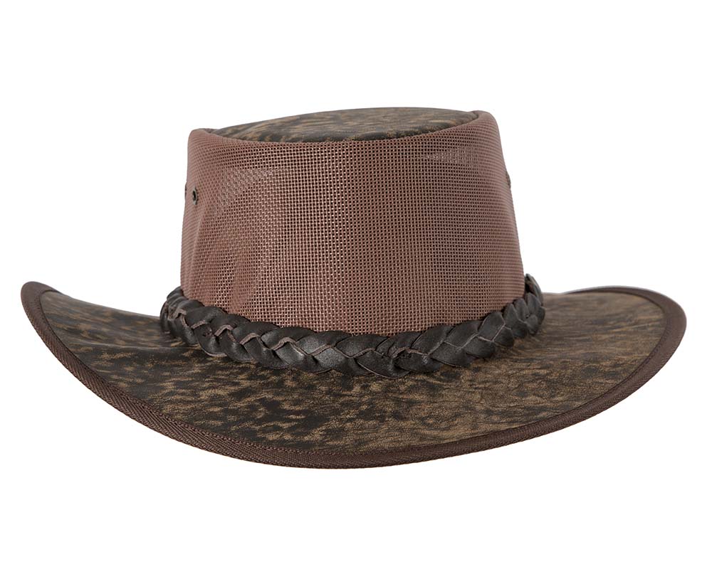 Stonewash Brown Australian Kangaroo Leather Cooler Jacaru Hat-4