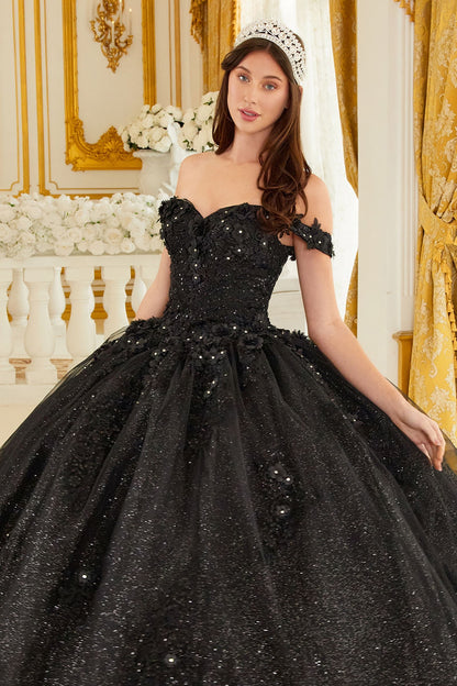 OFF THE SHOULDER FLORAL QUINCE BALL GOWN CD15702-4