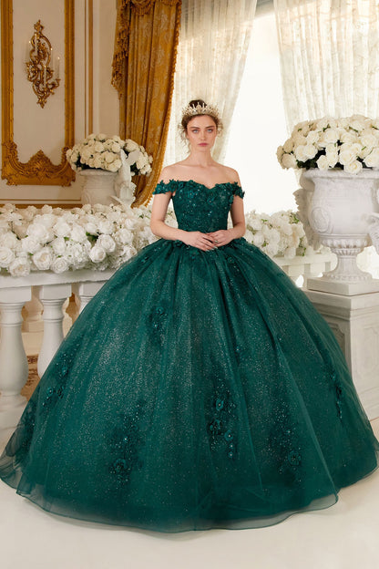OFF THE SHOULDER FLORAL QUINCE BALL GOWN CD15702-2