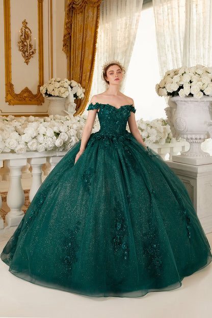 OFF THE SHOULDER FLORAL QUINCE BALL GOWN CD15702-1