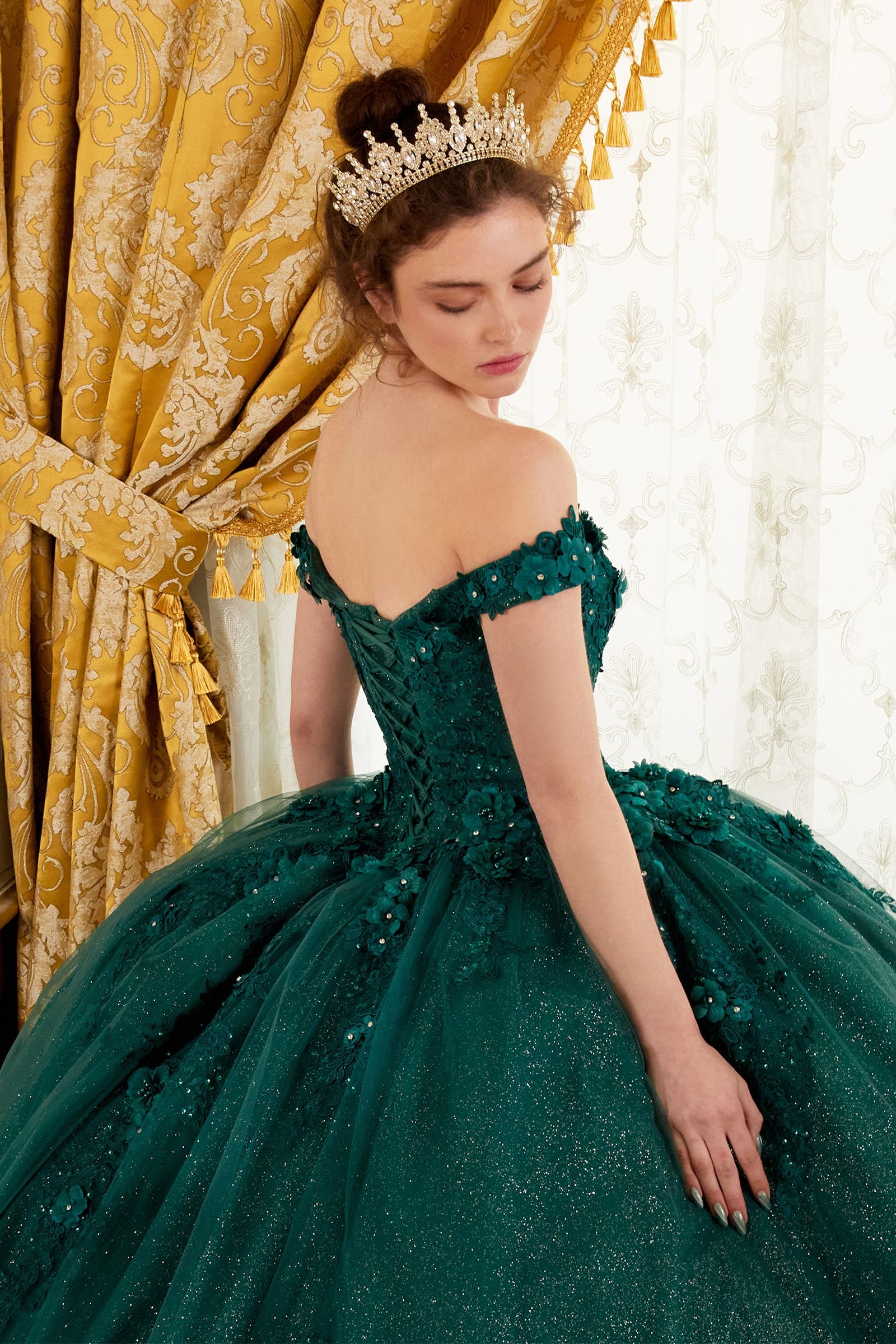 OFF THE SHOULDER FLORAL QUINCE BALL GOWN CD15702-3