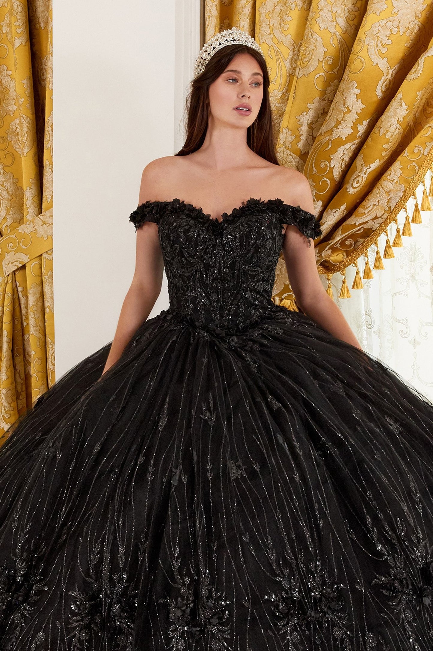 OFF THE SHOULDER QIUNCEANERA FLORAL BALL GOWN CD15704-0