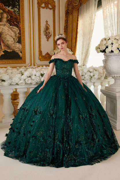 OFF THE SHOULDER QIUNCEANERA FLORAL BALL GOWN CD15704-2