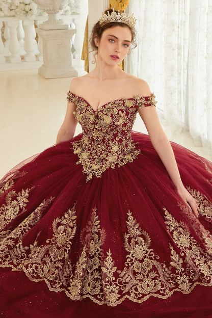 Layered Lace Quinceanera Off Shouder Sweetheart Long Ball Dress CD15705