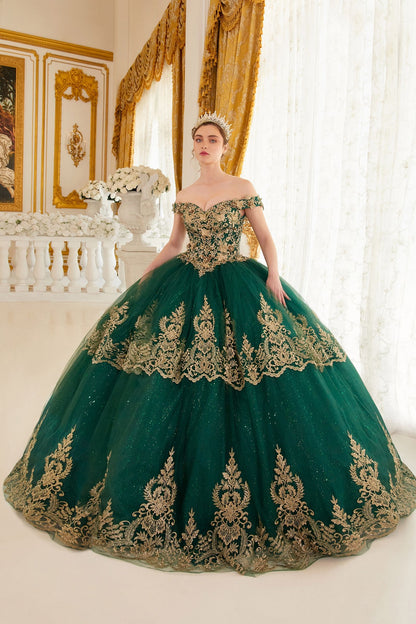 Layered Lace Quinceanera Off Shouder Sweetheart Long Ball Dress CD15705
