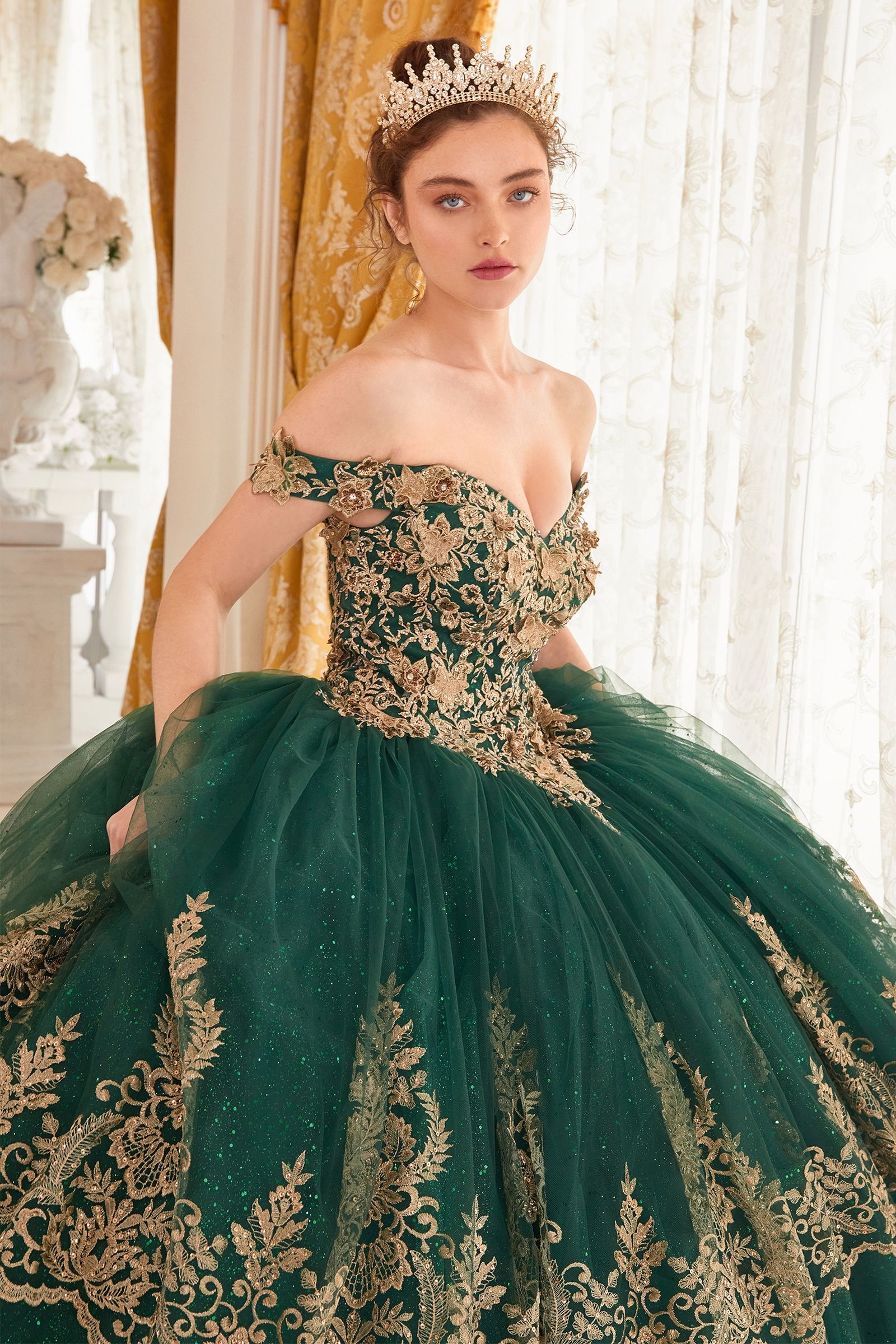 Layered Lace Quinceanera Off Shouder Sweetheart Long Ball Dress CD15705