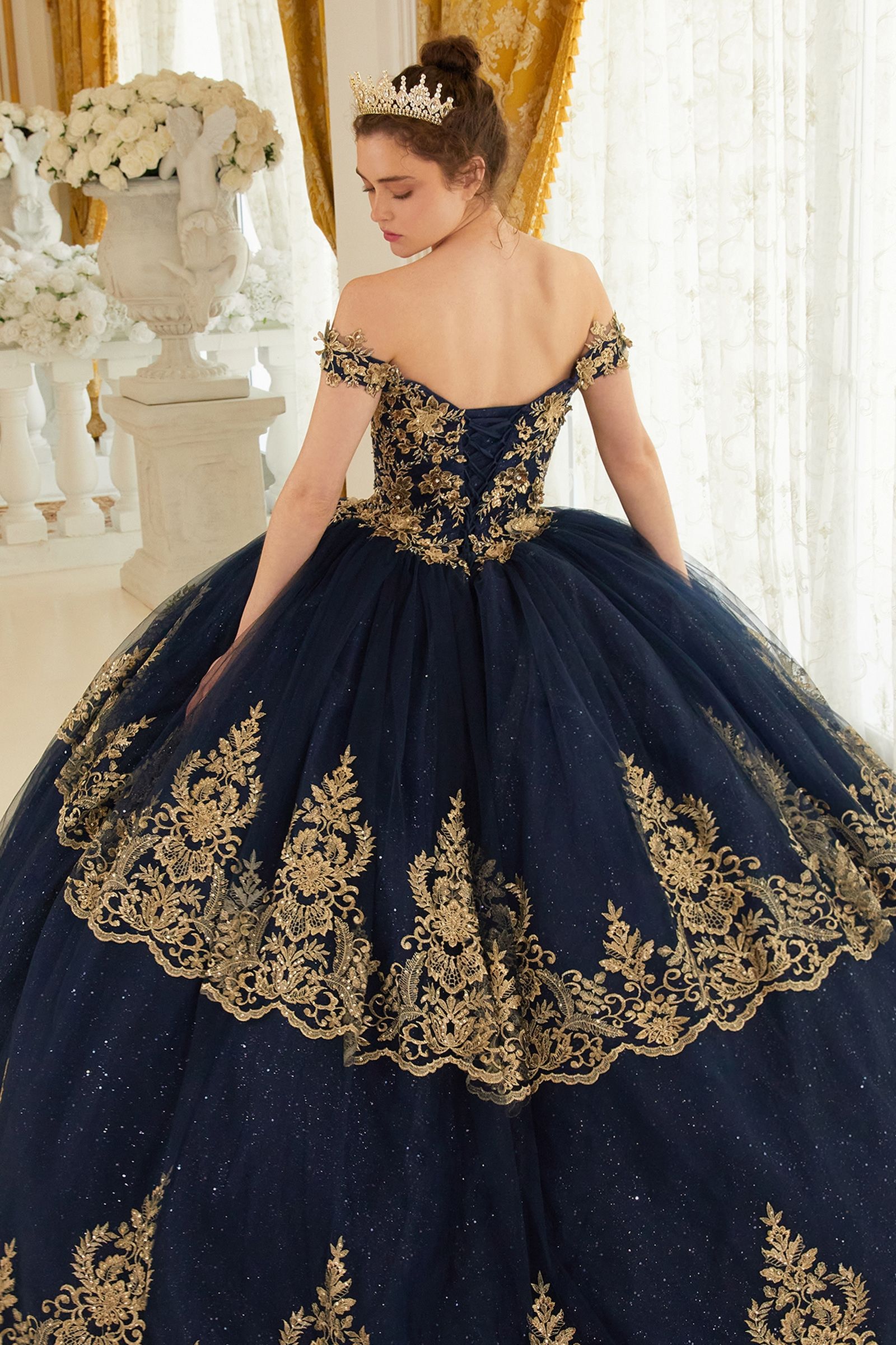 Layered Lace Quinceanera Off Shouder Sweetheart Long Ball Dress CD15705