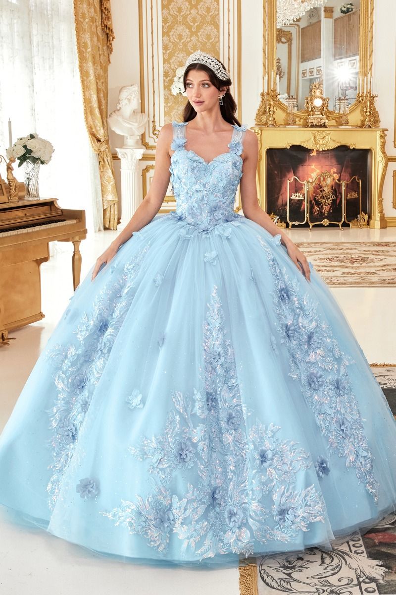 OFF THE SHOULDER FLORAL APPLIQUED BALL GOWN CD15713-2