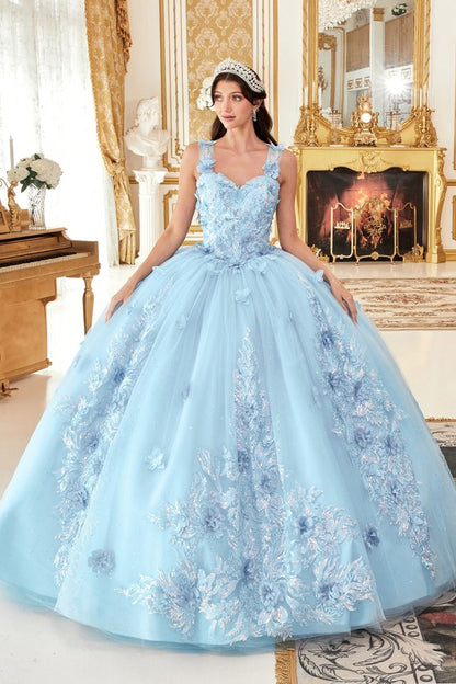 OFF THE SHOULDER FLORAL APPLIQUED BALL GOWN CD15713-2