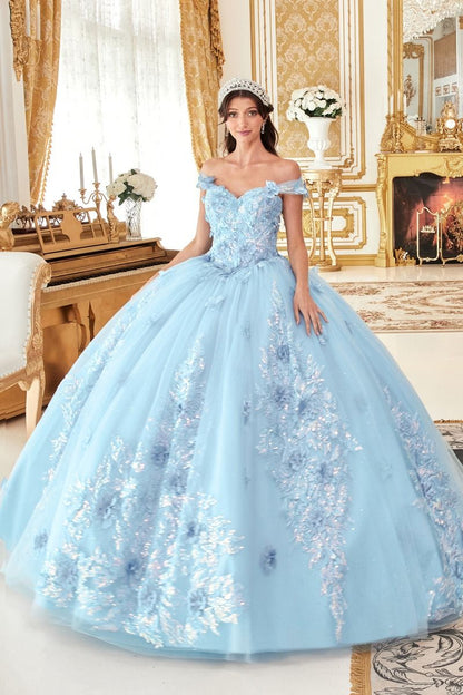 OFF THE SHOULDER FLORAL APPLIQUED BALL GOWN CD15713-0