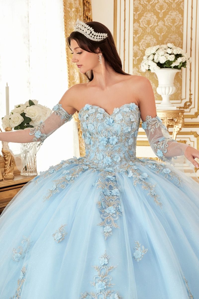LAYERED TULLE BALL GOWN WITH FLORAL APPLIQUE CD15714-3
