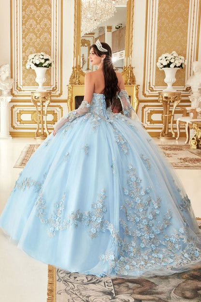LAYERED TULLE BALL GOWN WITH FLORAL APPLIQUE CD15714-2