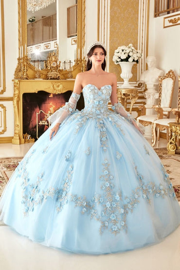 LAYERED TULLE BALL GOWN WITH FLORAL APPLIQUE CD15714-1