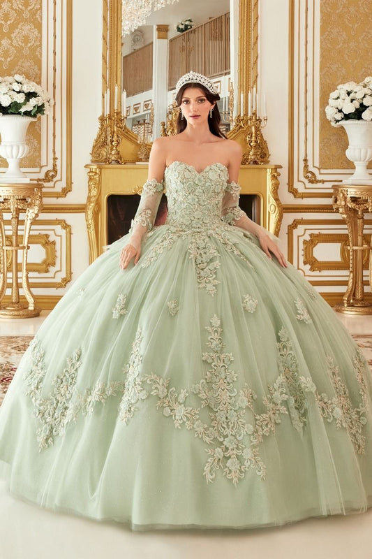 LAYERED TULLE BALL GOWN WITH FLORAL APPLIQUE CD15714-0