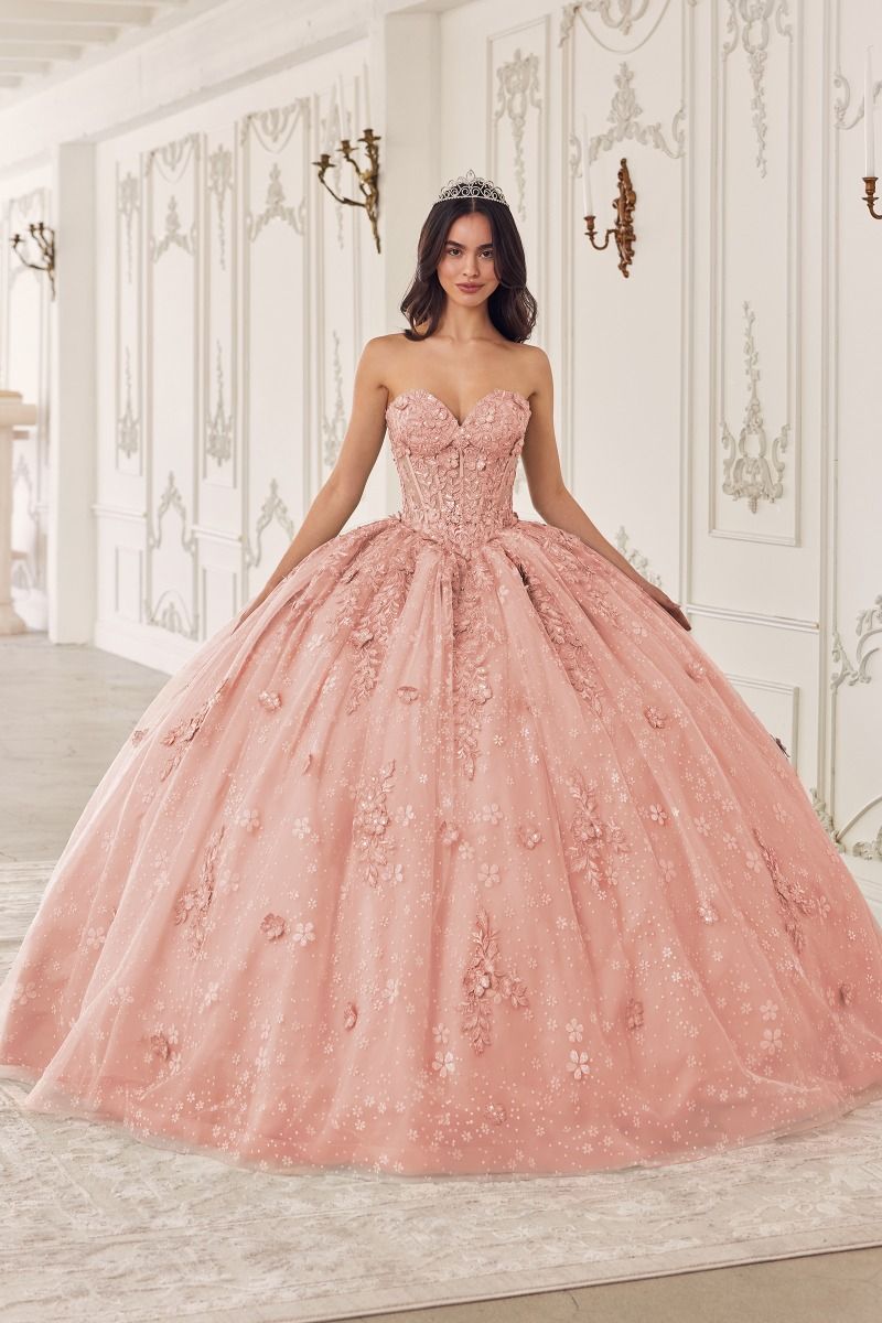 Strapless Lace Removable Puff Sleeves Quinceanera Long Ball Dress CD15722