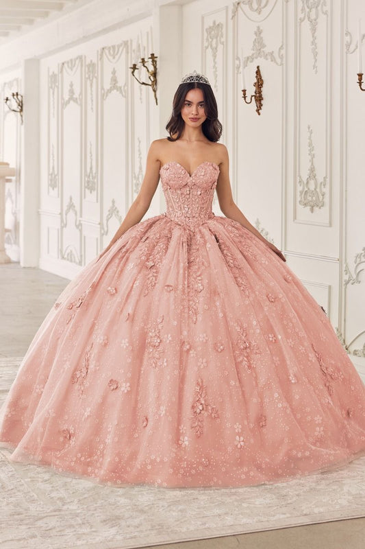 STRAPLESS LACE QUINCEANERA BALL GOWN WITH REMOVABLE PUFF SLEEVES CD15722-0