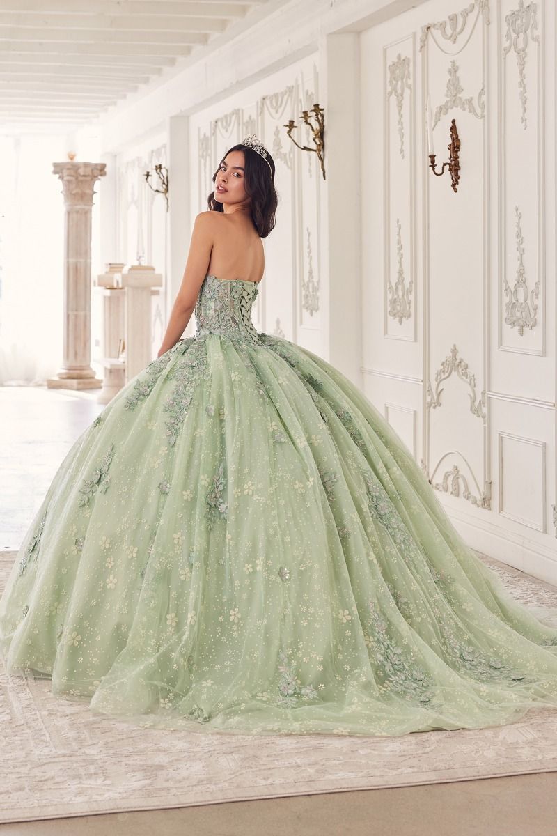 Strapless Lace Removable Puff Sleeves Quinceanera Long Ball Dress CD15722