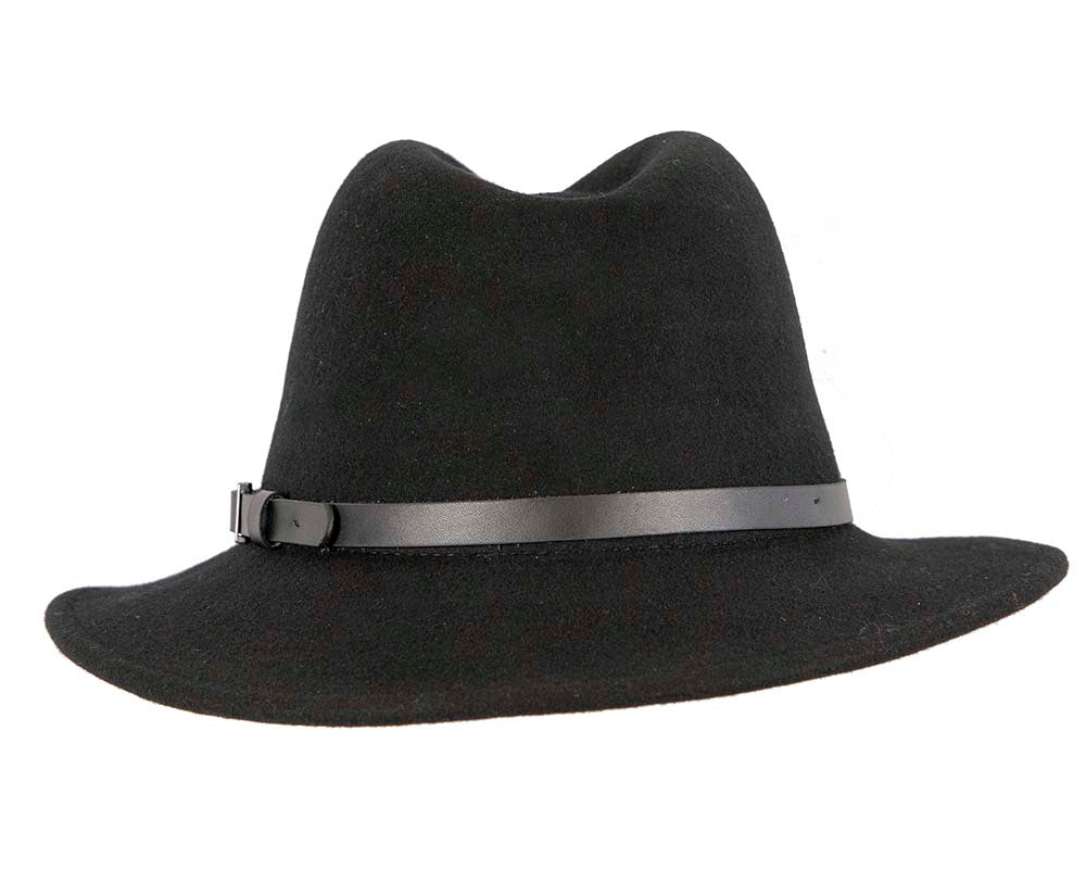 Unisex Black Fedora Felt Wide Brim Foldable Hat-7