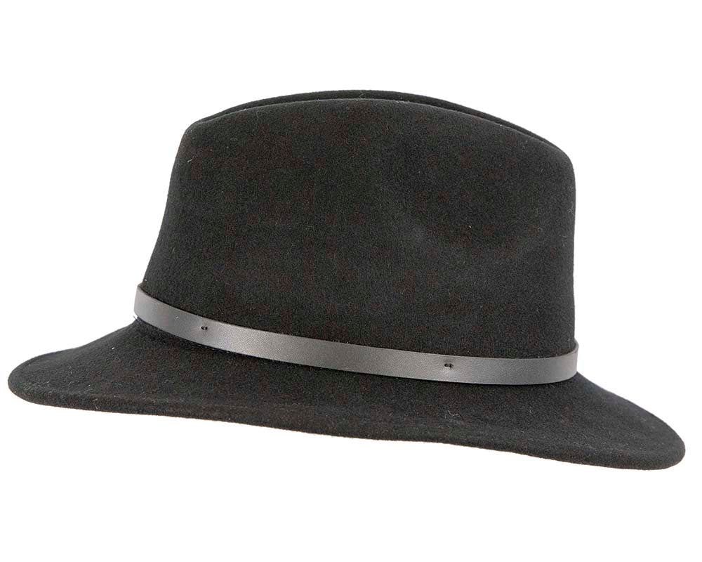 Unisex Black Fedora Felt Wide Brim Foldable Hat-2