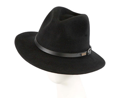 Unisex Black Fedora Felt Wide Brim Foldable Hat-0