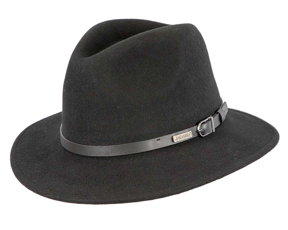 Unisex Black Fedora Felt Wide Brim Foldable Hat-1