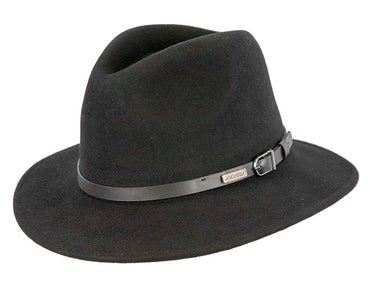 Unisex Black Fedora Felt Wide Brim Foldable Hat-1