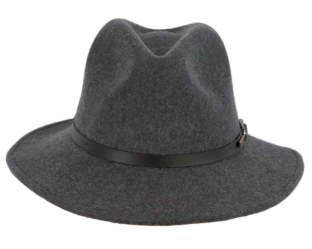 Unisex Dark Grey Fedora Felt Wide Brim Foldable Hat