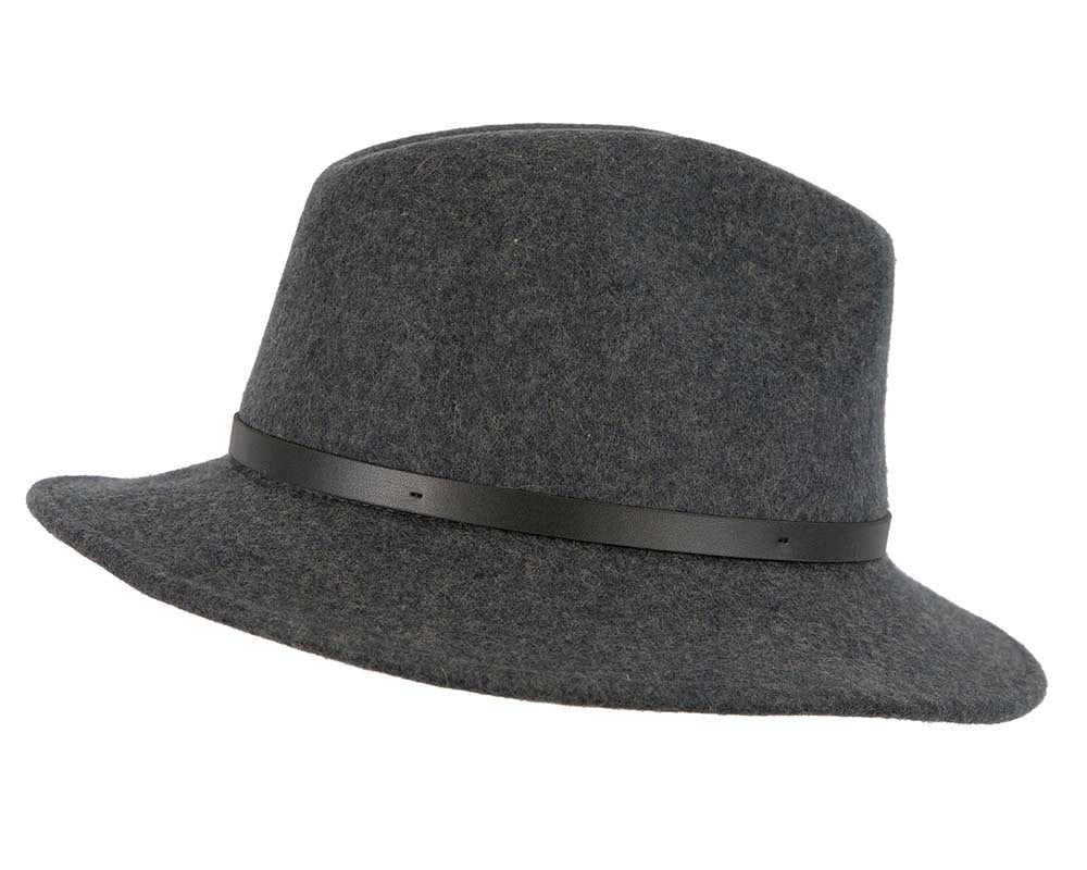 Unisex Dark Grey Fedora Felt Wide Brim Foldable Hat