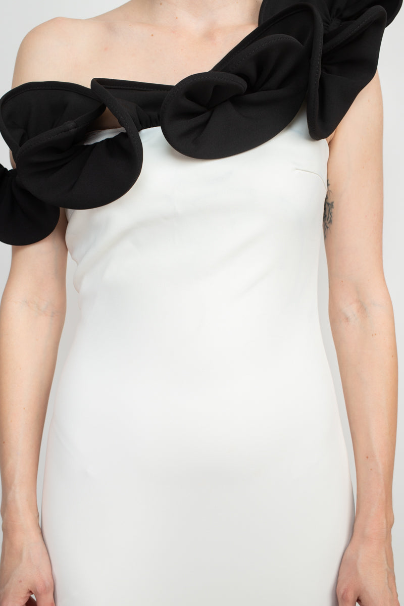 Alberto Makali One Shoulder Sleeveless Floral Shoulder Solid Scuba Gown-3