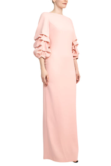 Alberto Makali Boat Neck Gathered 3/4 Sleeve Column Zipper Back Slit Back Scuba Dress-1