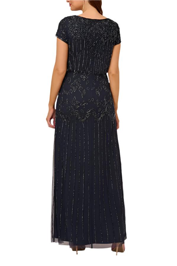 Adrianna Papell Boat Neck Short Sleeve Blouson Zipper Back Embellished Mesh Dress-1