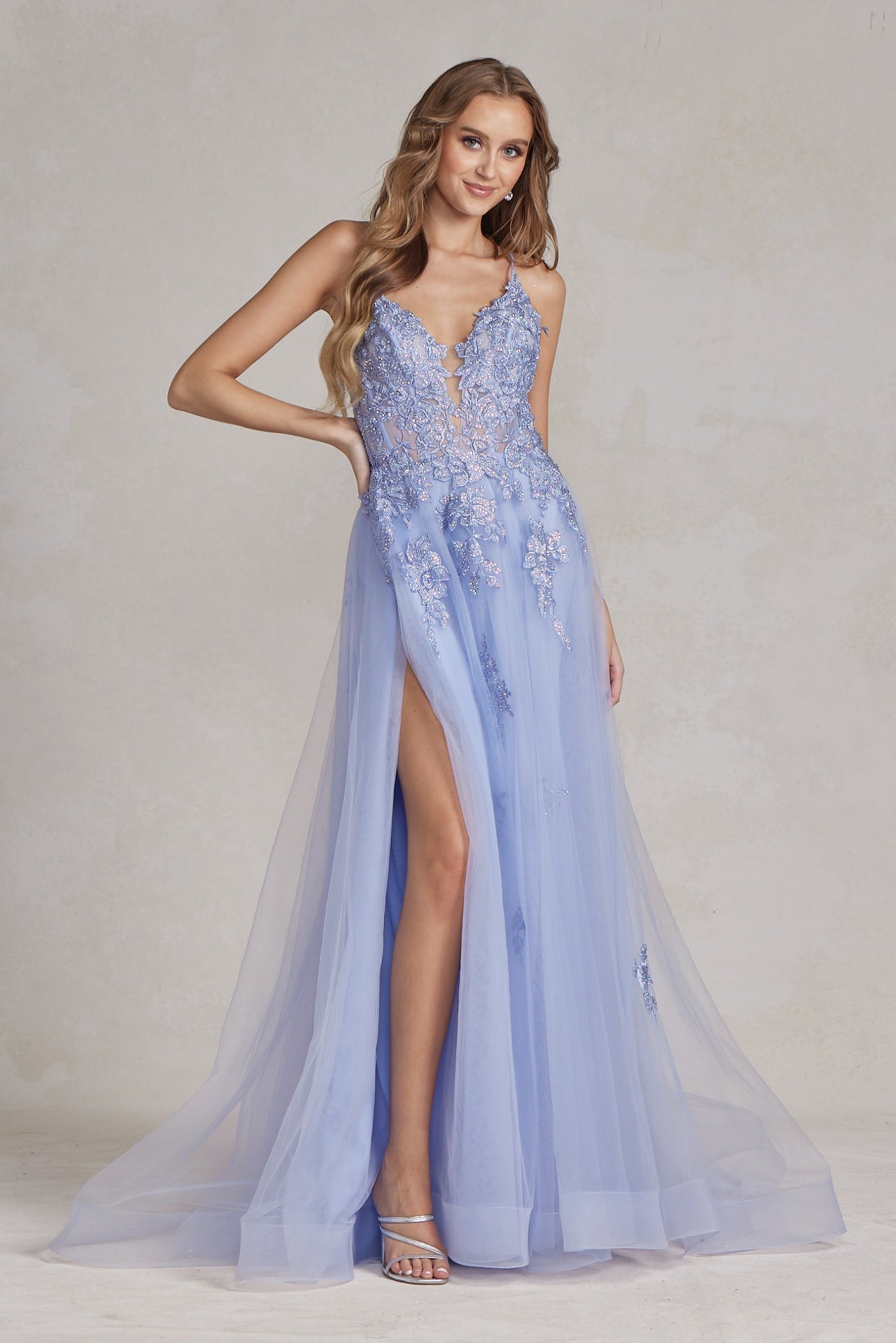 Romantic Floral Lace Embellished A-Line Graduation Dress w/ Charming Leg Slit NXG1149-0