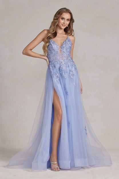 Romantic Floral Lace Embellished A-Line Graduation Dress w/ Charming Leg Slit NXG1149-0