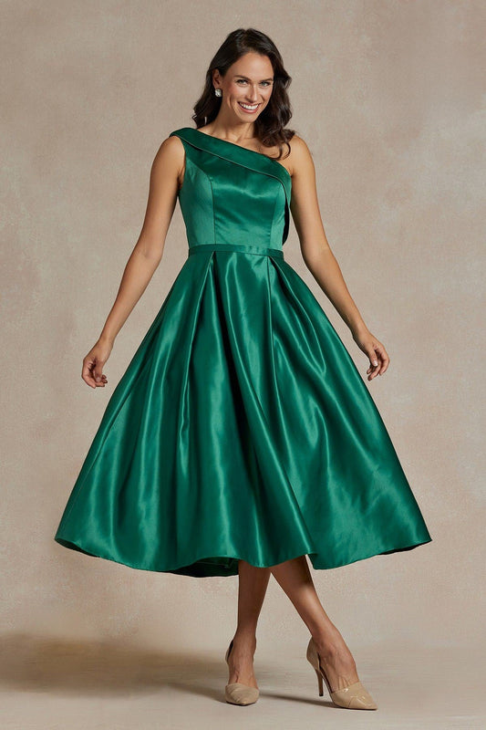 One Shoulder A-Line Sleeveless Formal Gown w/ Flare Skirt & Side Pockets NXJE931-0