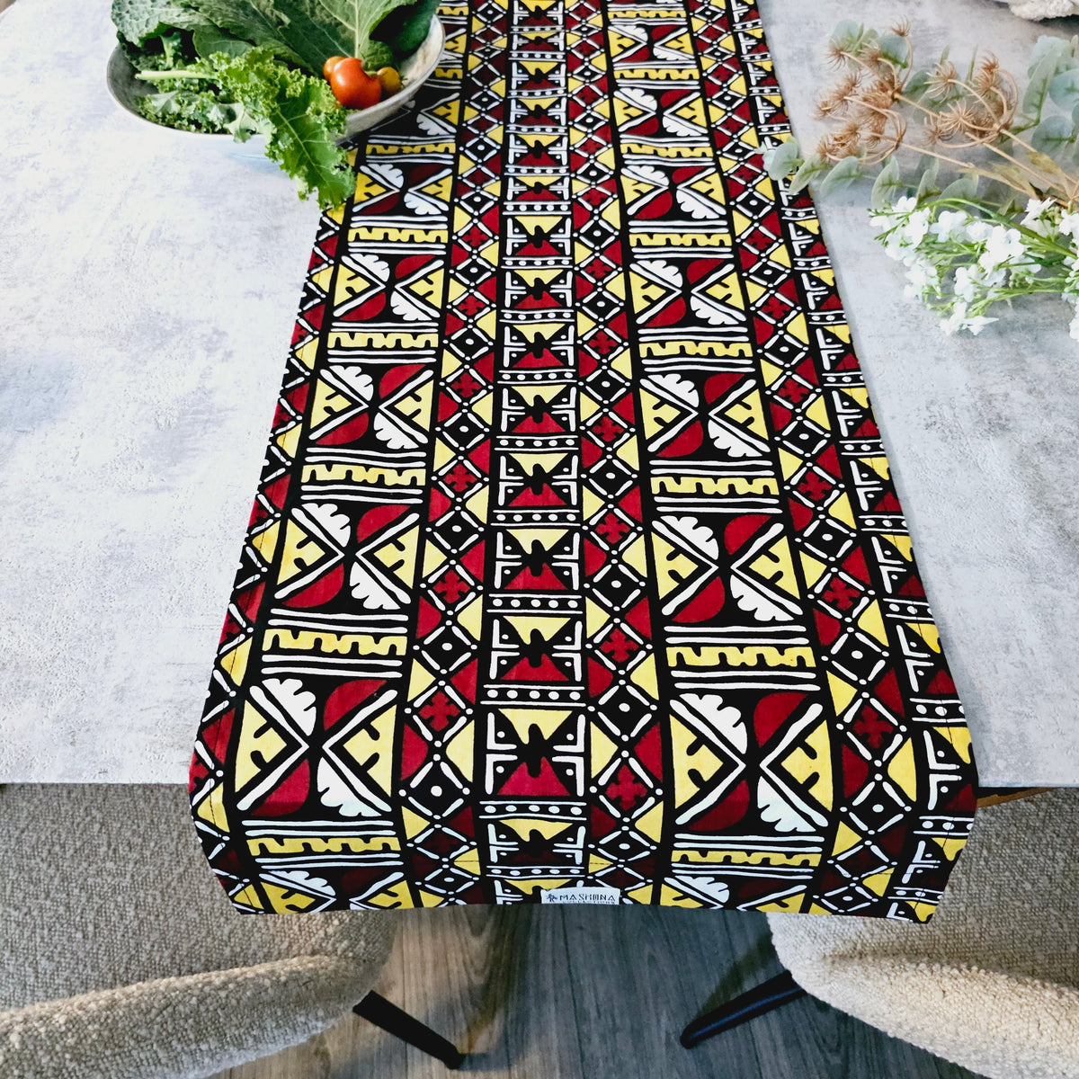 Handmade Table Runner 160x35cm | 180x35 | 200x35cm | African Print "Mudcloth" Bogolan Inspired Print Made from 100% African Print Fabric