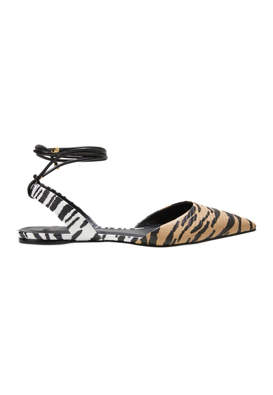 Animal Print Calf Leather Flat Sandals Palmito – Women’s Pointed Toe with Ankle Strap-0