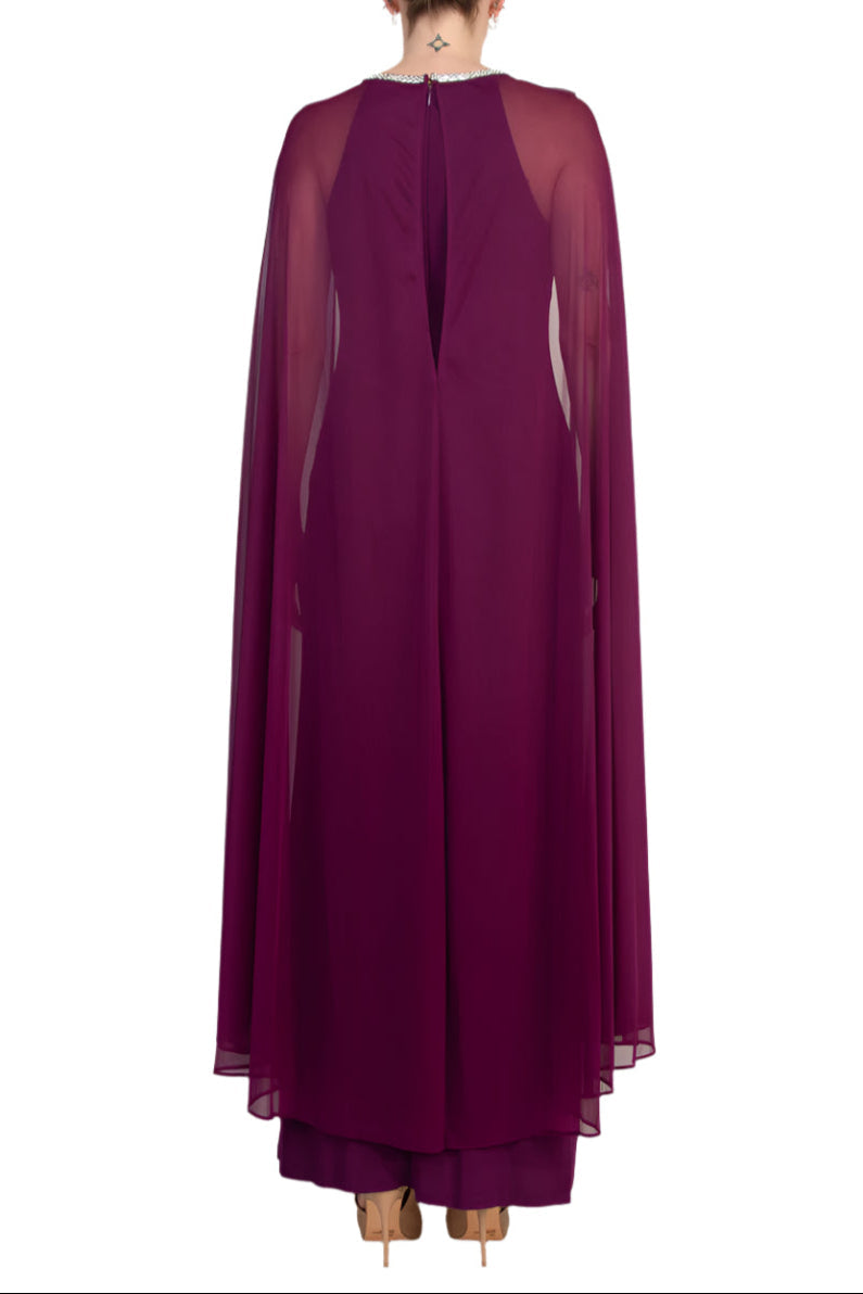 R&M Richards Pearl Bead Round Neckline Gown Dress with Cape-2